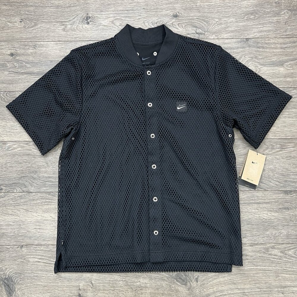 Nike Dri Fit Button Down Shirt Size Small Mens Black Kevin Durant Short Sleeve